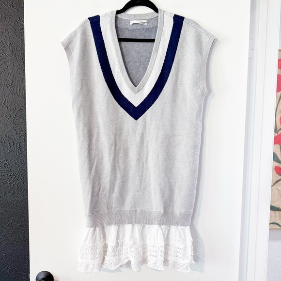 Anthropologie Varsity Short Sleeve Twofer Mini Dress Grey Size Medium NWT - Picture 2 of 9